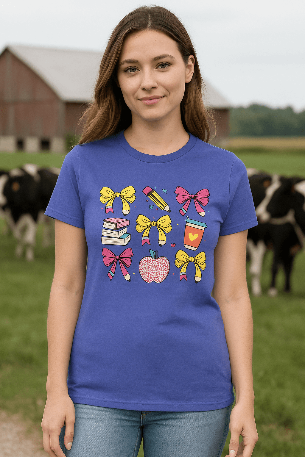 Heather Purple t-shirt with colorful Teacher/School Staff graphic design