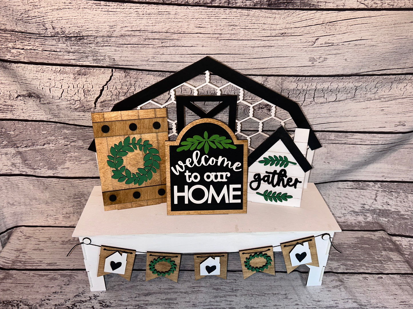 Barn bench interchangeable decor