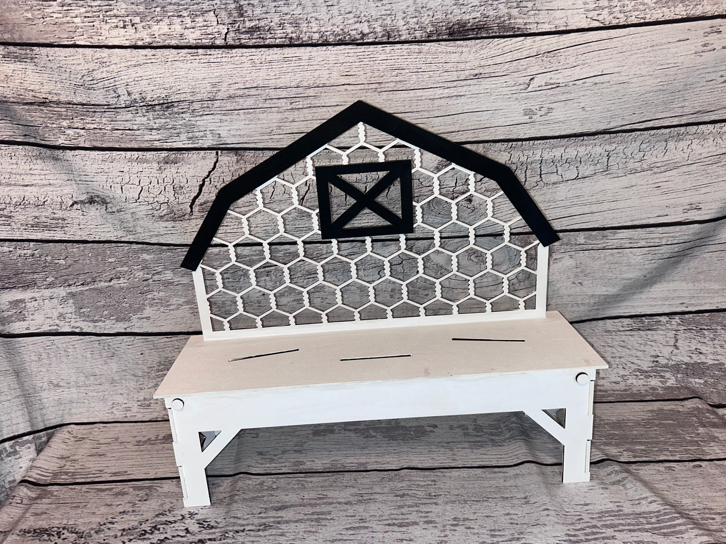 Barn bench interchangeable decor