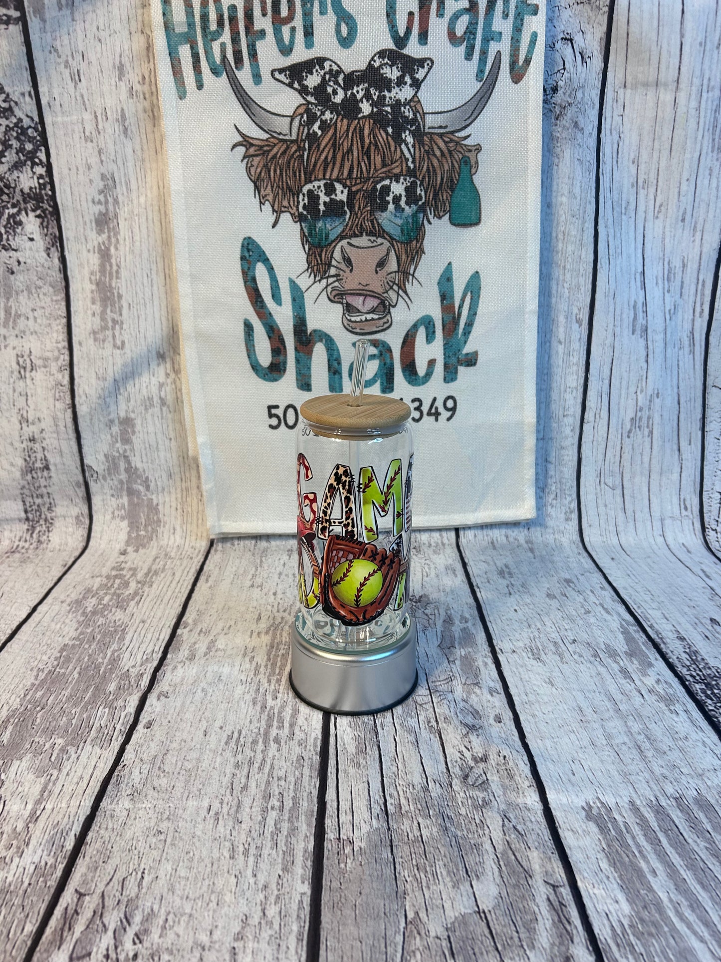 Softball Game Day 16oz Glass Cup
