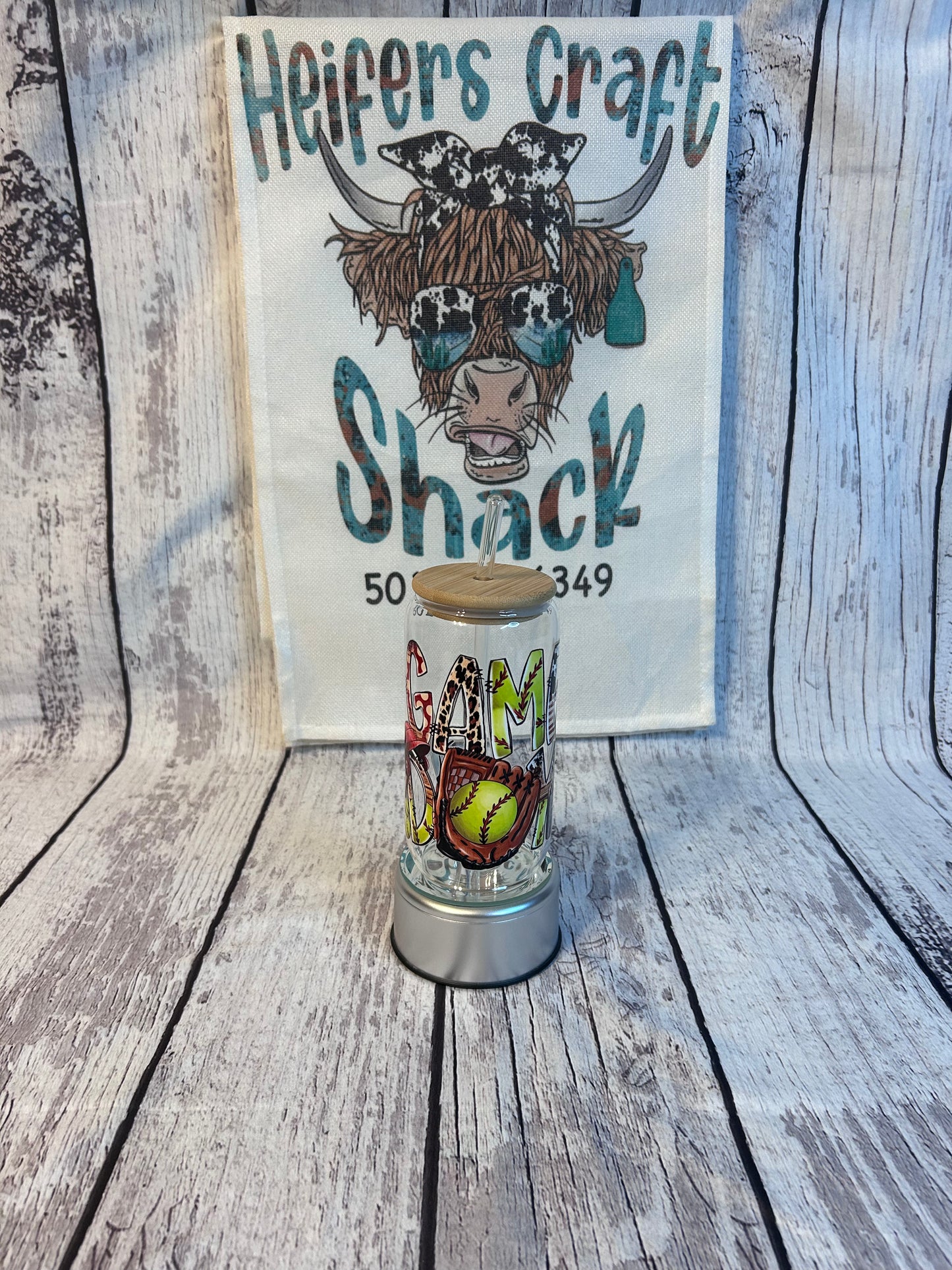 Softball Game Day 16oz Glass Cup