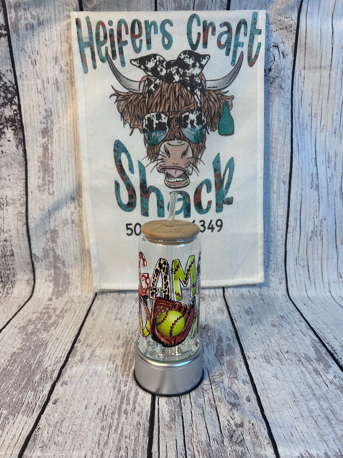 Softball Game Day 16oz Glass Cup