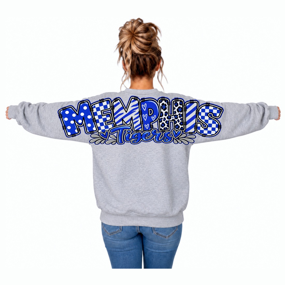 Memphis Tigers Doodle Patchwork Crewneck Sweatshirt