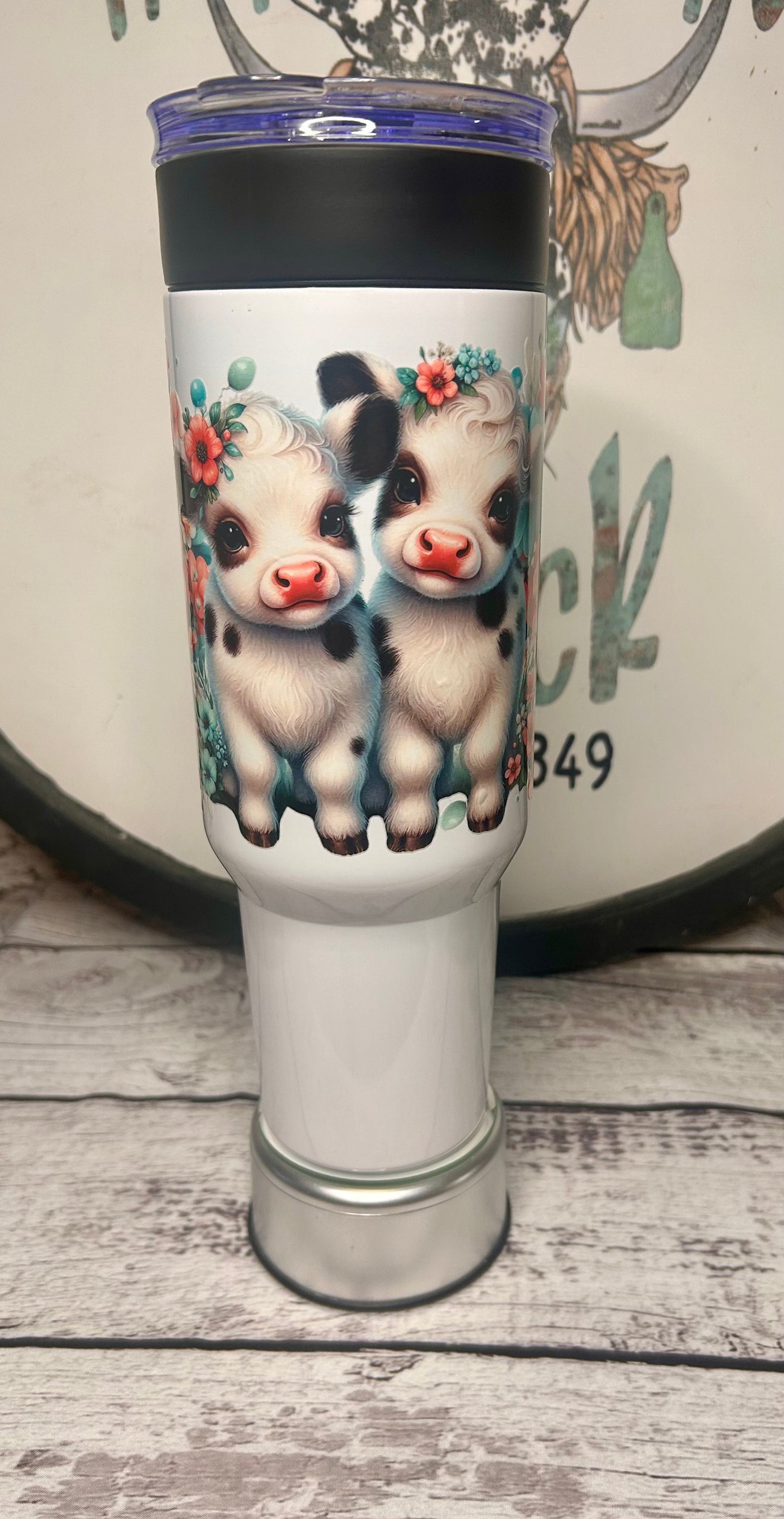 Cute Floral Cow 40oz Tumbler with Handle