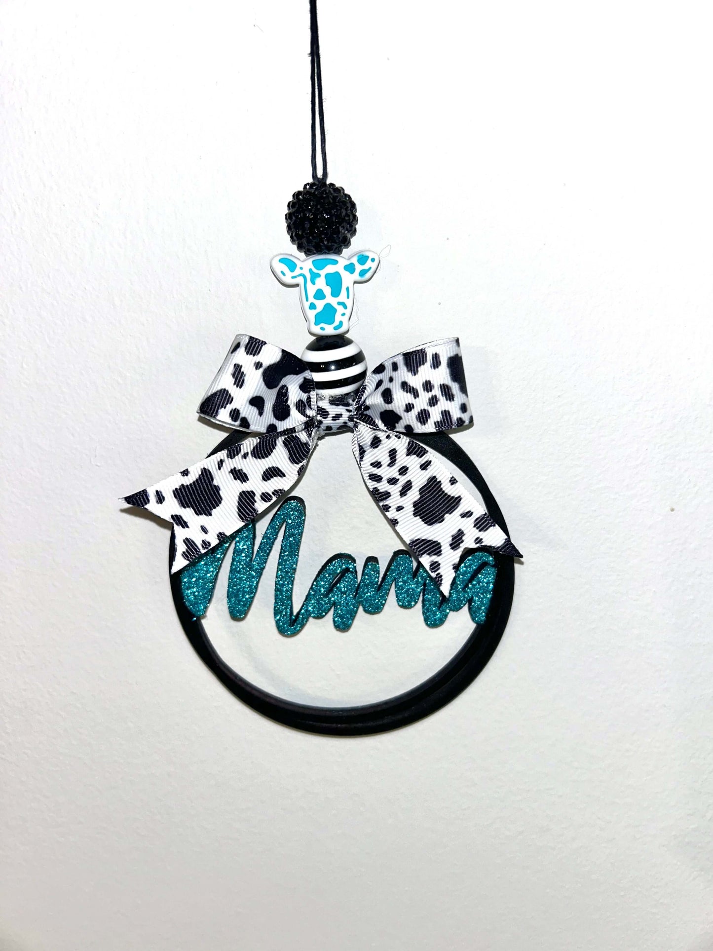 Mama Car Charm with Cow print Bow