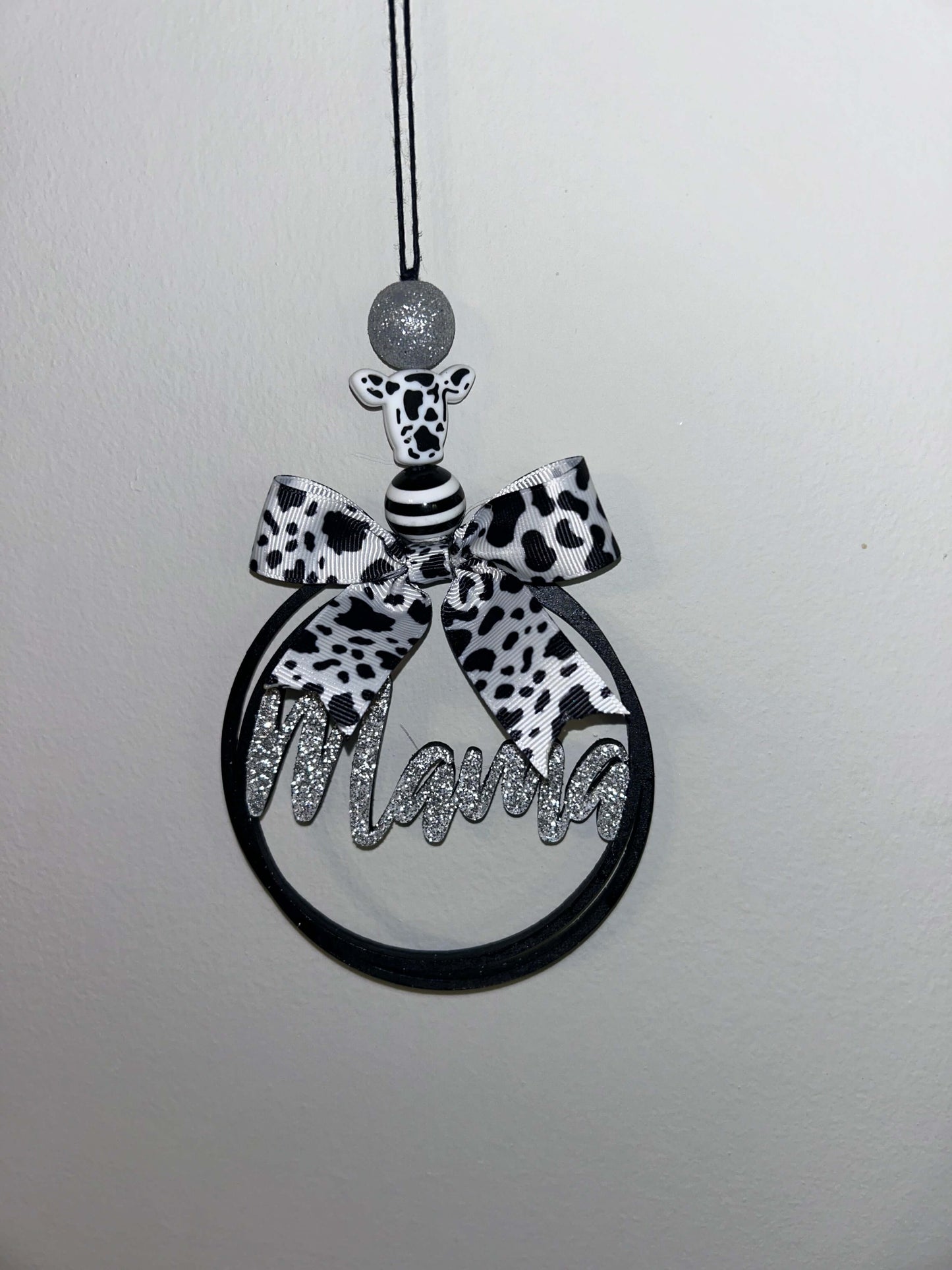 Mama Car Charm with Cow print Bow