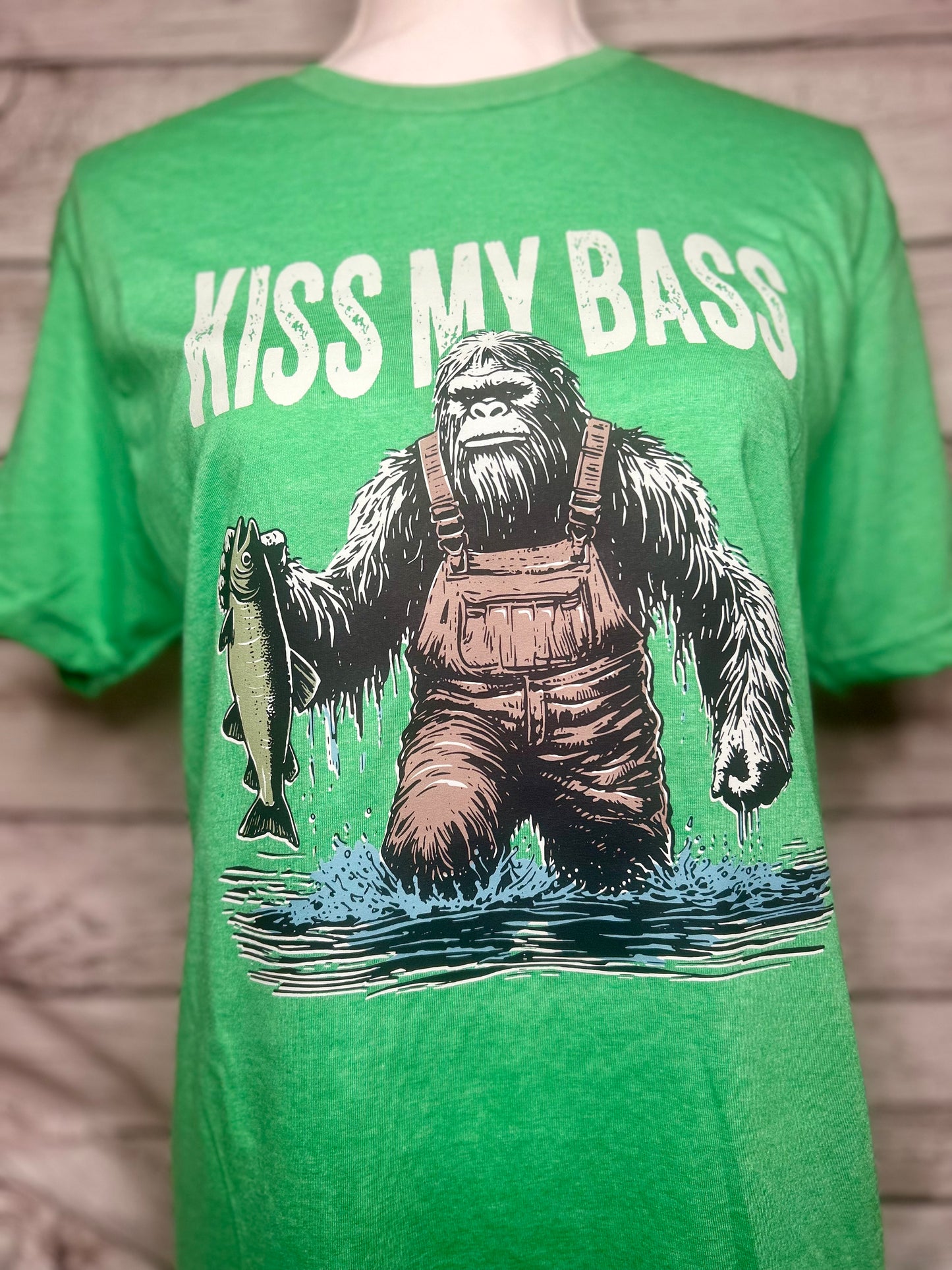 Kiss My Bass T-Shirt – Funny Bigfoot Fishing Tee