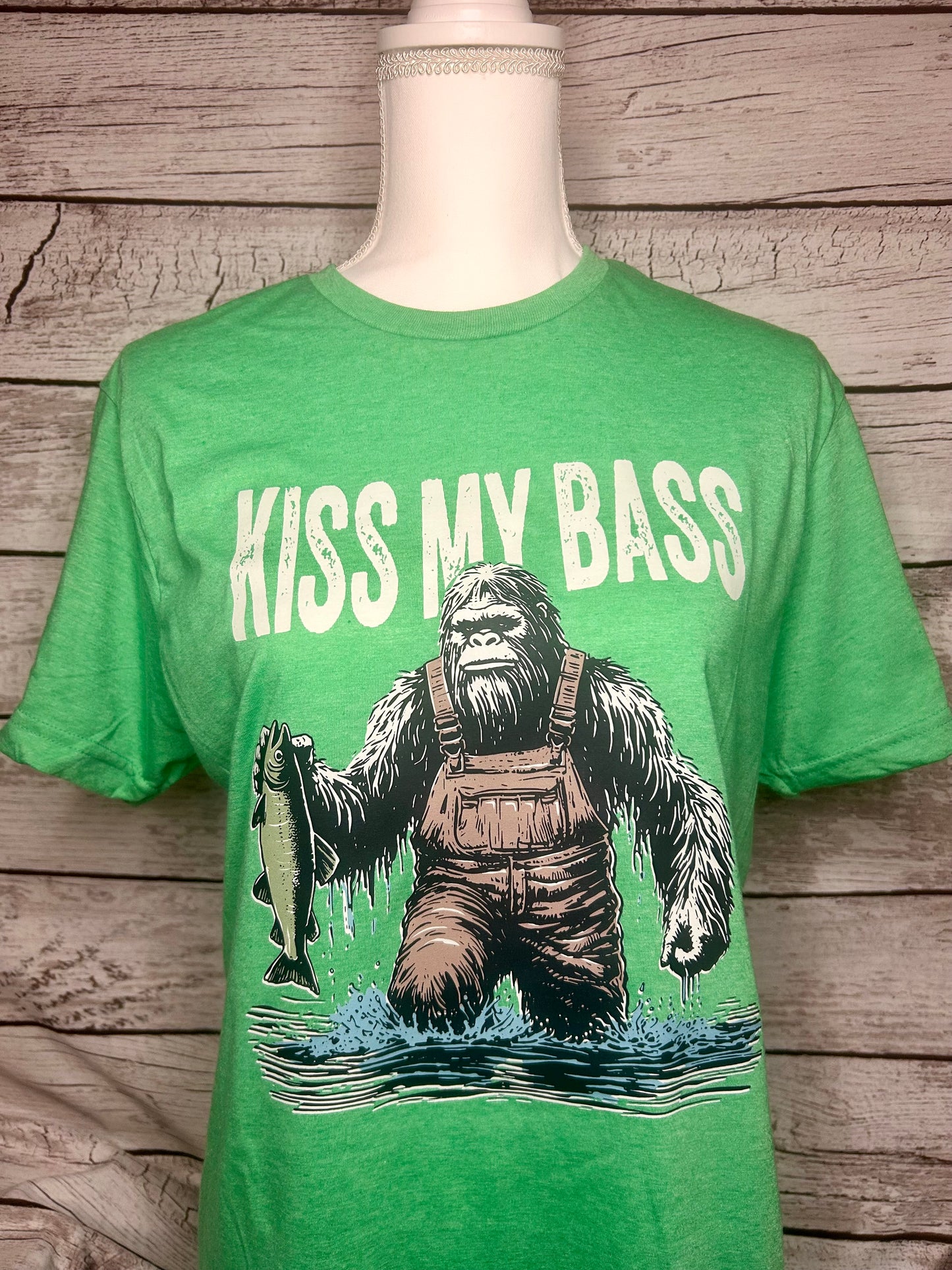 Kiss My Bass T-Shirt – Funny Bigfoot Fishing Tee