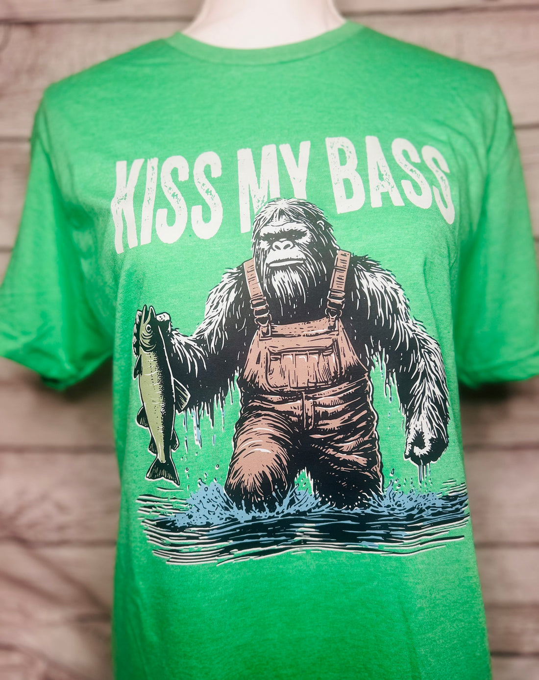 Kiss My Bass T-Shirt – Funny Bigfoot Fishing Tee