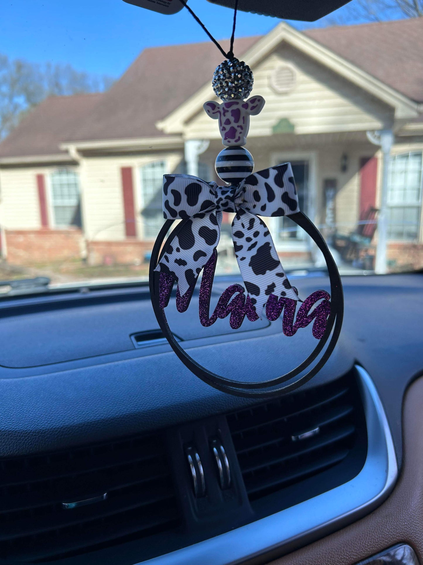 Mama Car Charm with Cow print Bow