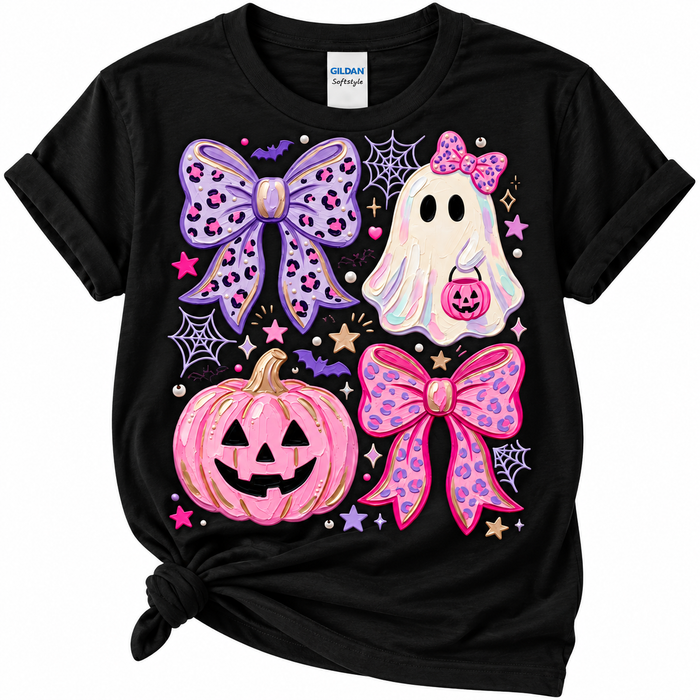 Pink Pumpkin & Ghost Halloween Graphic Tee