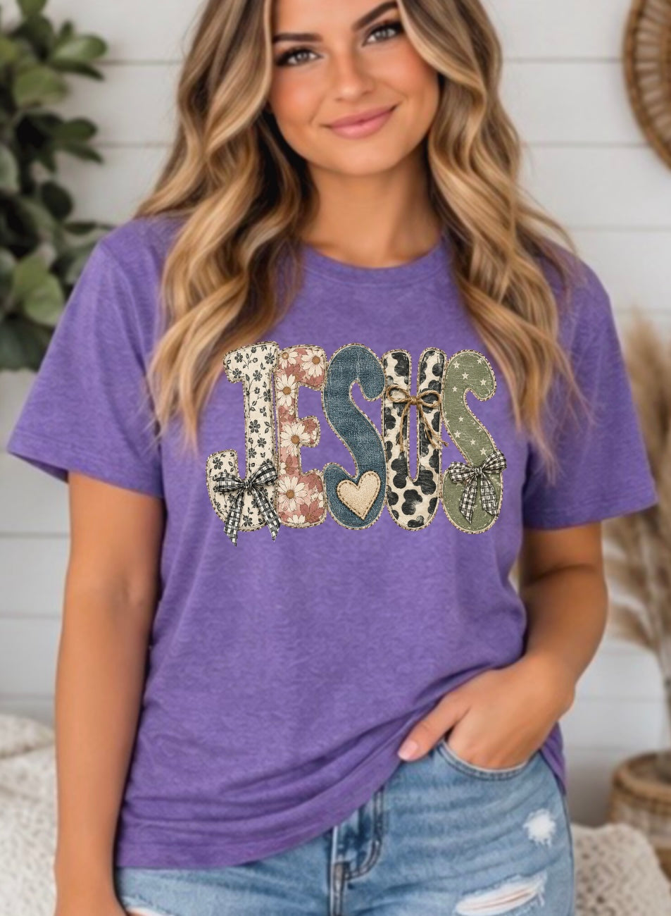 Jesus Patchwork Christian Graphic Tee