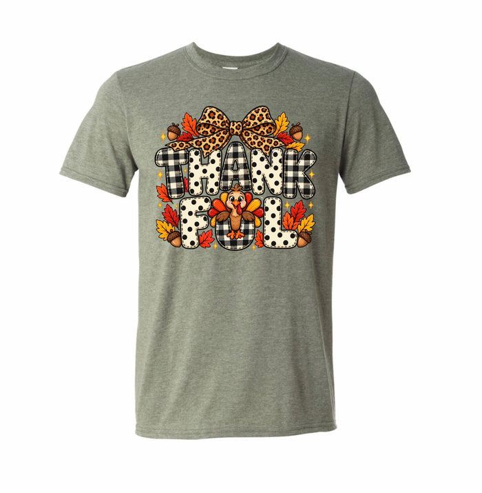 Thankful Turkey Leopard Bow Fall Graphic Tee