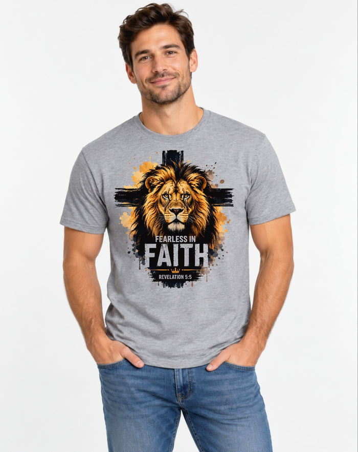 Fearless in Faith Lion Christian Graphic Tee
