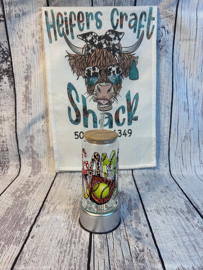 Softball Game Day 16oz Glass Cup
