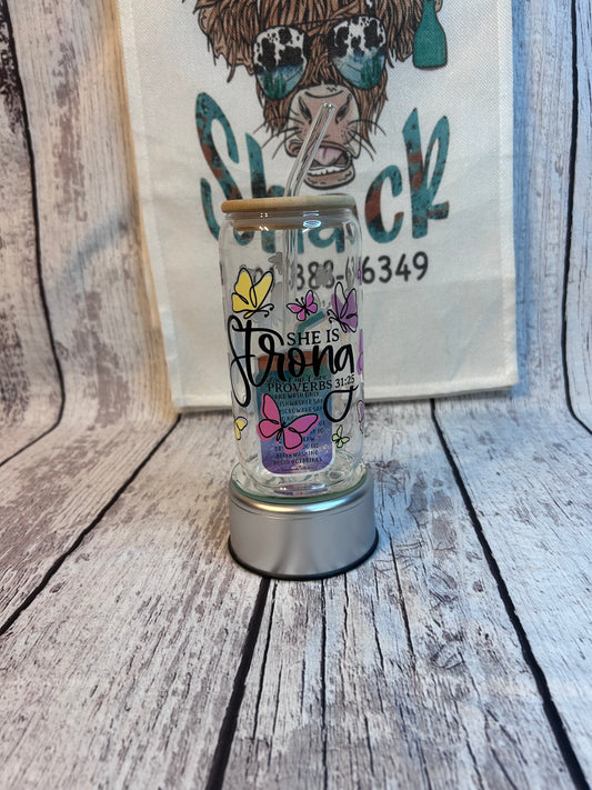 She is stronger than the storm 16oz glass cups