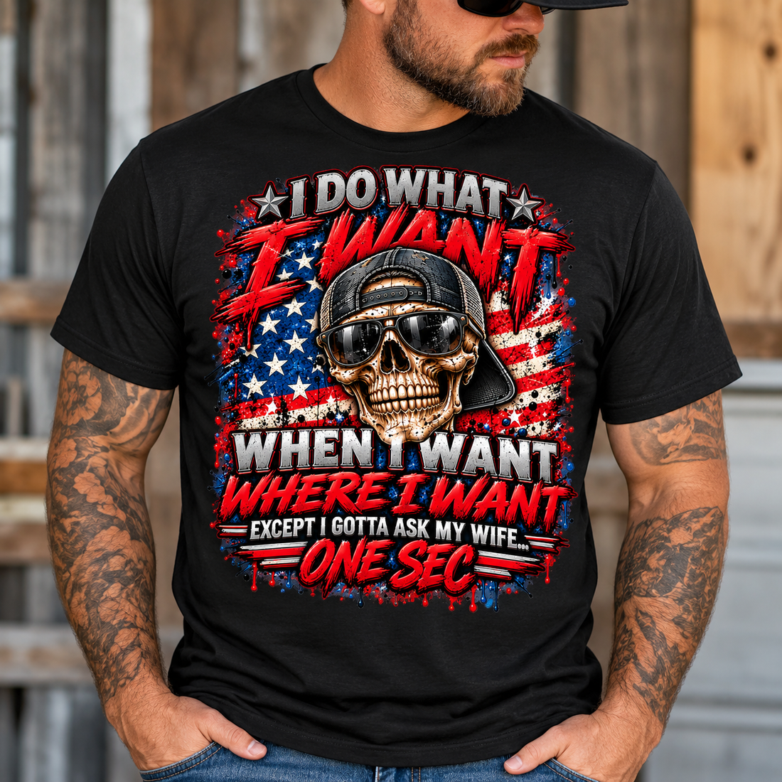 I Do What I Want Men’s Graphic T-Shirt – Funny Husband Skull Tee