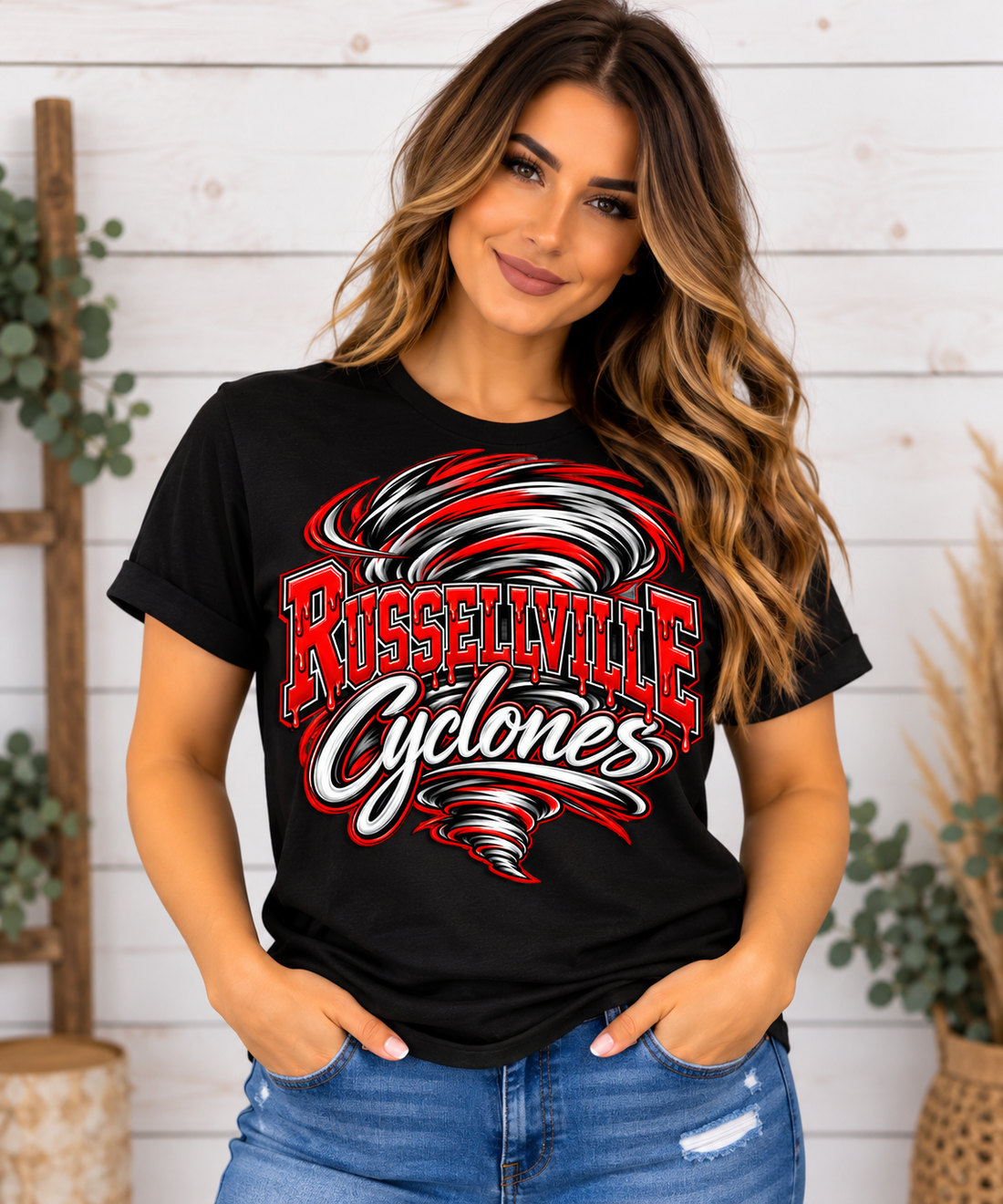 Russellville Cyclones Graphic Tee | Red Black & White Spirit Shirt